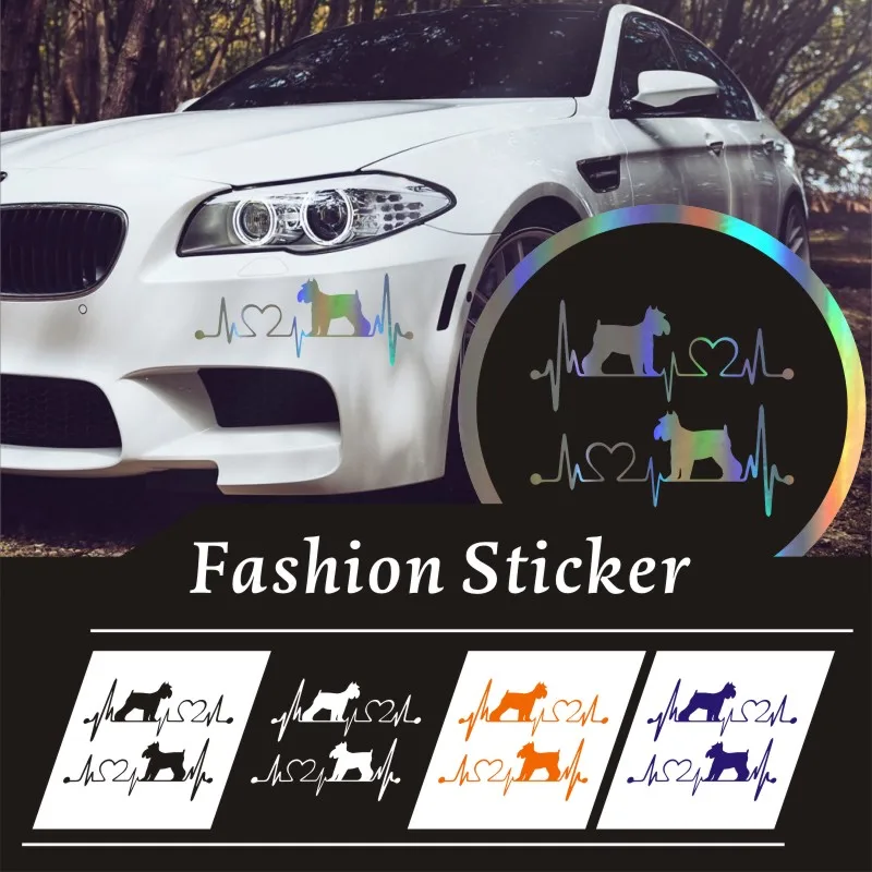 

Car Stickers15.2*6.4CM Schnauzer Heartbeat Dog Car Stickers 3D Reflective Waterproof Vinyl Decal Car Styling Bumper Decoration