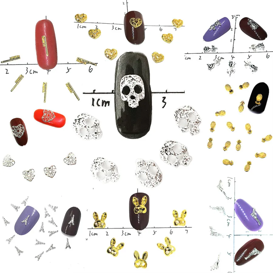 

20Pcs Silver Skull Gold Nail Art Decorations Metal 3d Nail Charms Decor Bijoux Bling Rock NailArt Supplies Steam Punk Design