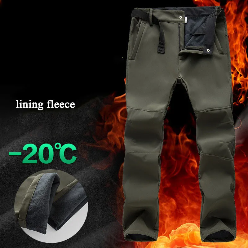 

-20 Degree Winter Outdoor Fleece Softshell Pants Man and Women Skiing Fishing Camping Hiking Trousers Waterproof Trekking Pants