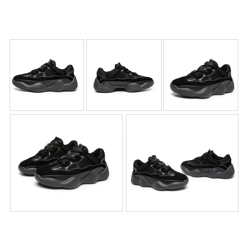 Трендовые кроссовки из коровьей замши для мужчин и женщин; обувь для папы; обувь для мам; кроссовки; женская повседневная обувь; женская обувь для отдыха на высокой платформе - Цвет: Черный