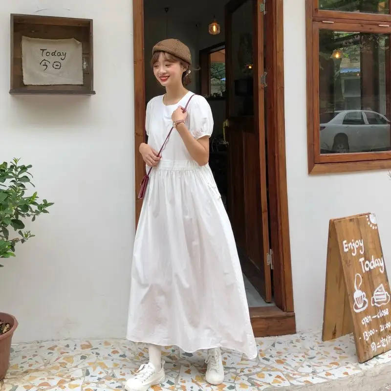 

Summer Maxi Long Dress High Wasit Tunic Drawstring Puff Sleeve Bow Tie Female Elegant Vestidos Jurken Casual Beach Women Dress