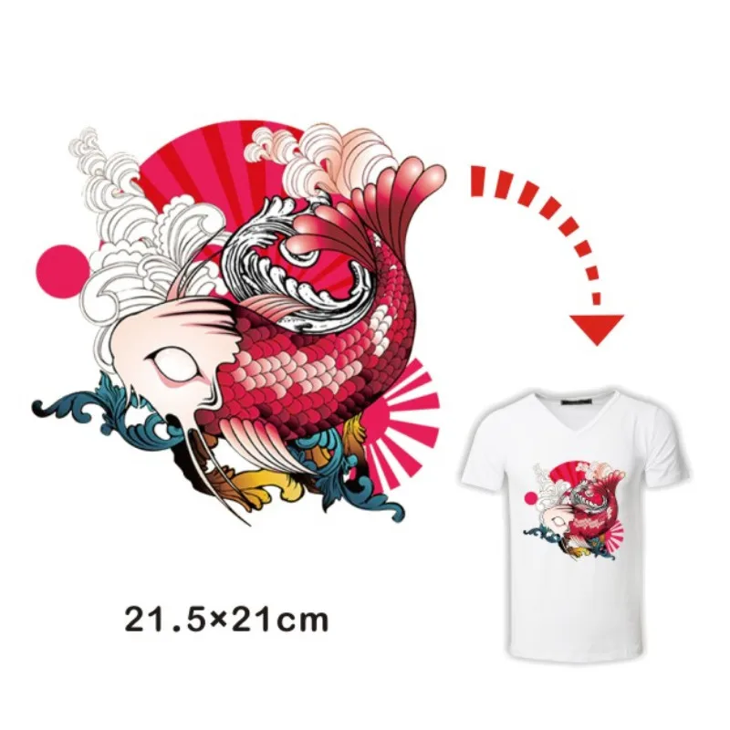 Fish-makes-Rich-Iron-on-Thermal-Transfer-Press-Pyrography-ironing-Washable-T-shirt-Patches-Stickers-for