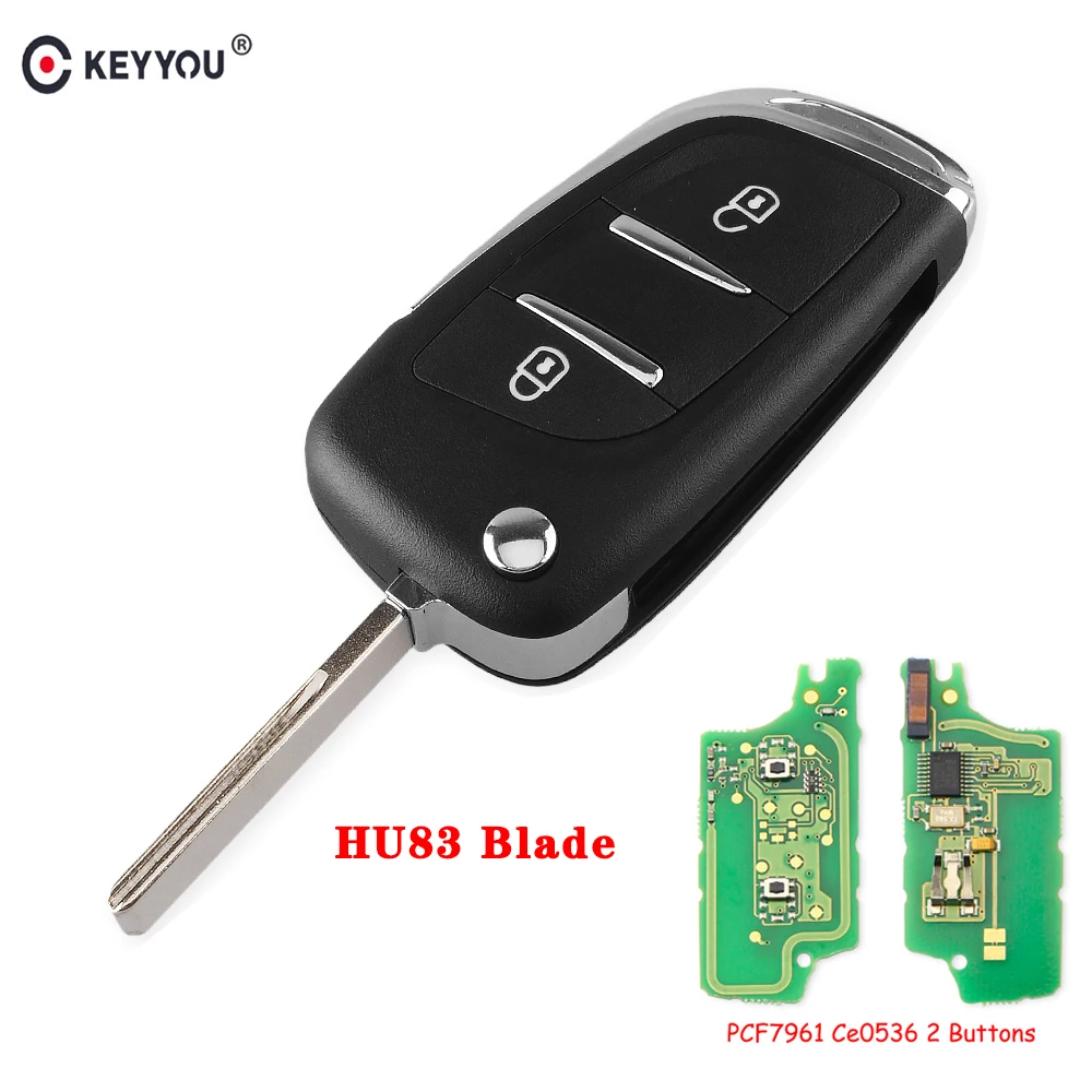 

KEYYOU ASK 434MHz 2 Buttons Modified Flip Folding Car key for Peugeot Partner 207 208 307 308 408 ID46 Chip HU83 Blade CE0536