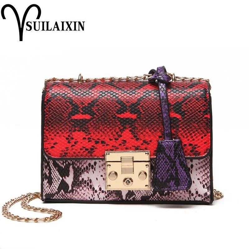 

women designer snake leather serpentine shoulder bags ladies small hit color chain colorful messenger crossbody flap bag bolsa