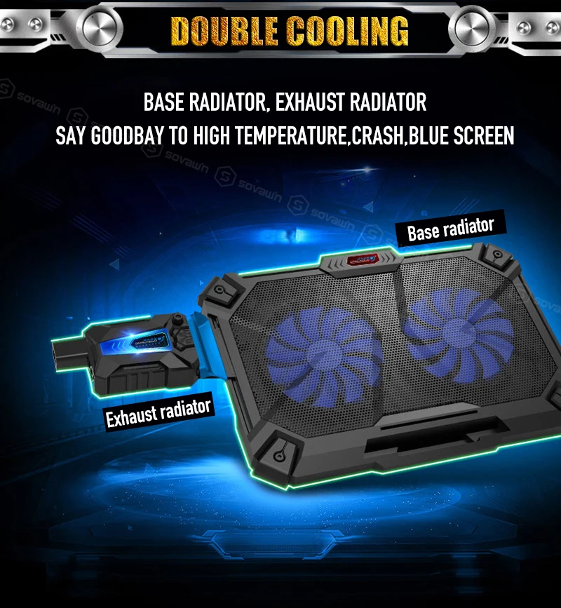 COOLCOLD 2 в 1 компл. Cooler Pad для 17 'ноутбук с воздушным охлаждением Professional внешний двойной вентилятор охлаждения база Регулируемый кулер hp
