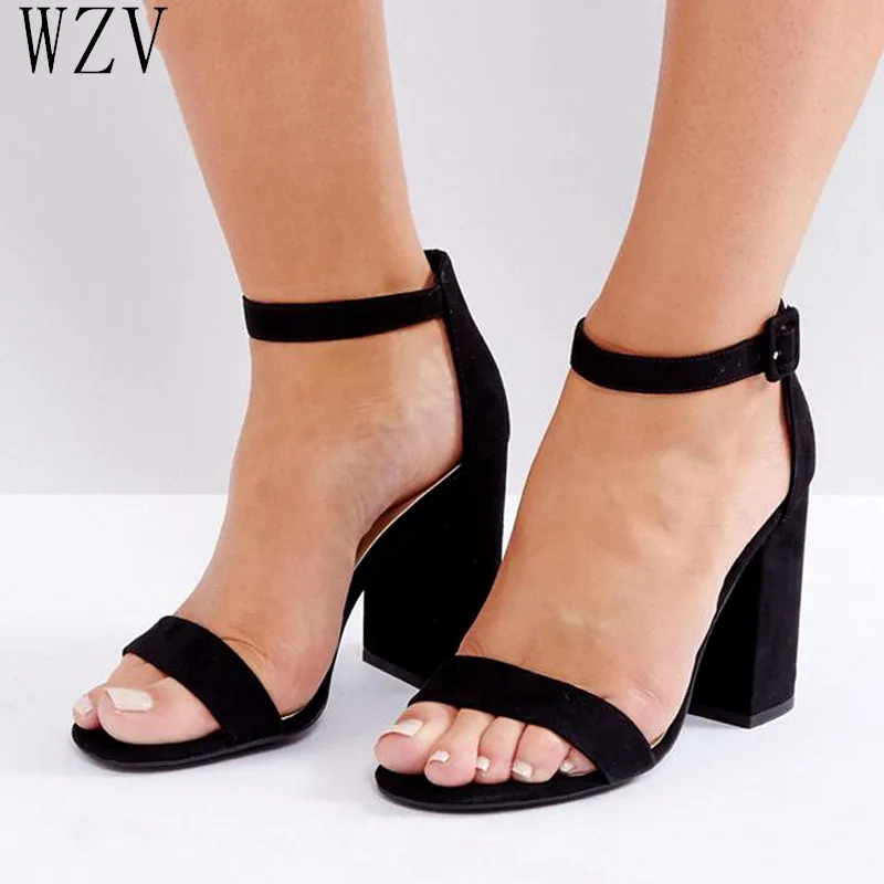 

2019 summer Women's Summer Shoes Fashion Heel Women Ankle Strap Gladiator Sandals Female Sandilas Cover Heel Flock Party Shoes