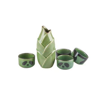

[1 TeaPot+4 TeaCups] 5Pcs Chinese KungFu Panda tea pot cup Green bamboo wine cups Ceramic tea set Coffee Drinkware Safe Package