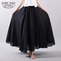 Faldas mujer moda 2019 contton льняная юбка однотонная Высокая талия модная плиссированная юбка женская юбка юбки длиной до лодыжки женские 2976 50