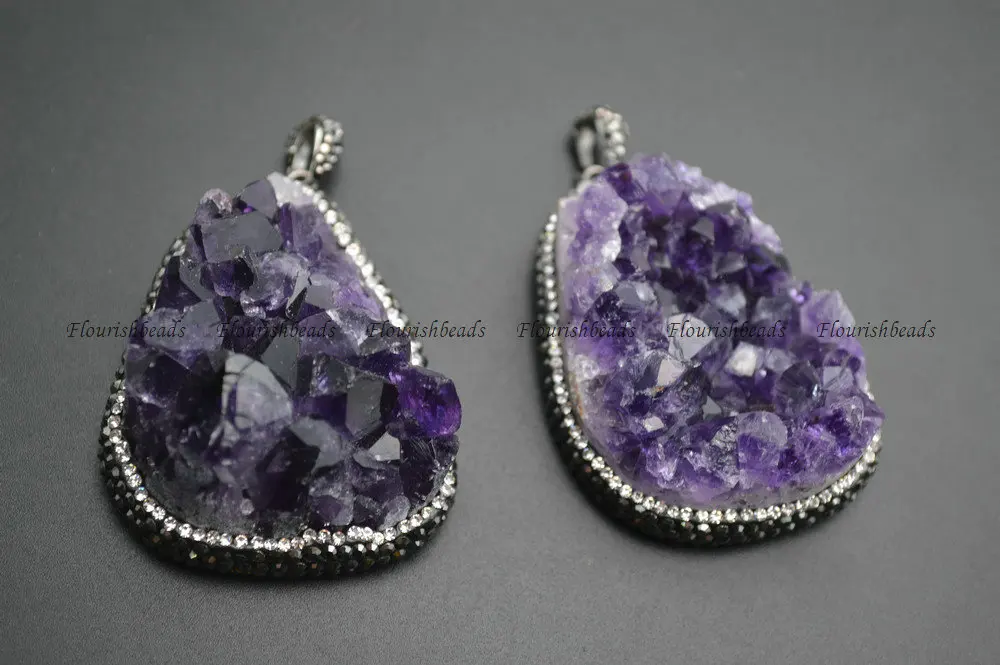 Натуральный Drusy Аметист Кварцевый произвольной формы камень кулон проложенный