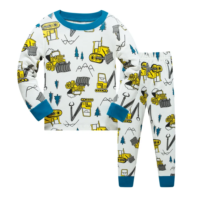 Коллекция года, Детские пижамные комплекты Одежда для маленьких мальчиков Пижама с динозавром, пожарным двигателем, для маленьких мальчиков, футболка с длинными рукавами и Рисунком Тигра+ штаны, комплект из 2 предметов