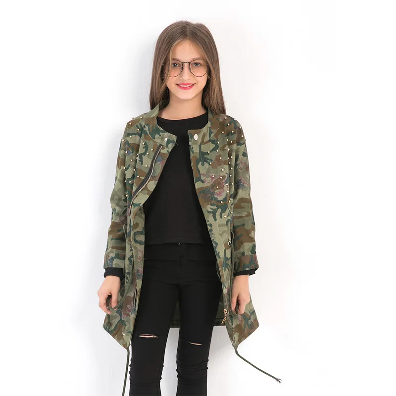 

Fashion Girls Trench Coat Loose Style Print Hooded Windbreak Teenage Girls Clothing 6 7 8 9 10 12 14 years