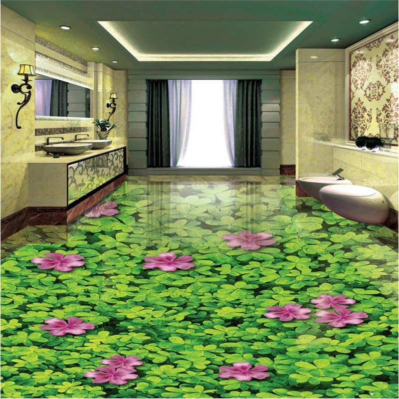 

beibehang Custom Nonwovens Frescoes Six Leaf Plants Floral 3D Stereo Bath Living Room Floor Tiles Background