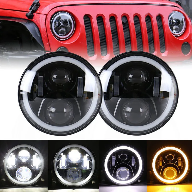 

Round 7'' 50W LED Driving Headlight for Hummer Offroad 4x4 7 inch Headlamp Angel Eye For Jeep Wrangler JK E098
