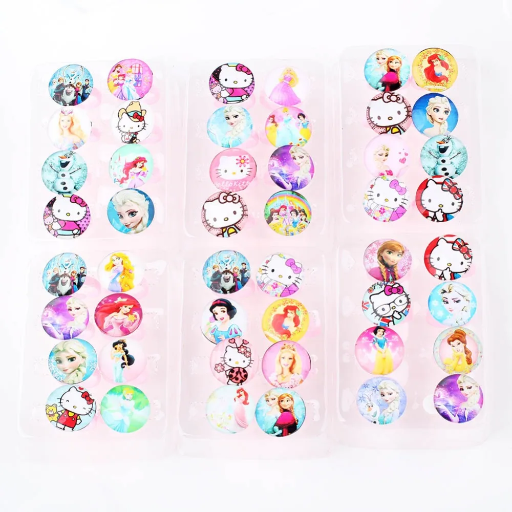

hot sell 8 pcs popular elsa anna kitty princess Lovely Mix Resin Cartoon Girls Princess Children Rings Wholesale Jewelry Lots