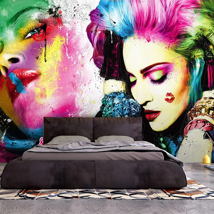 

Free Shipping 3D character watercolor background wall beauty salon bar tattoo studio bedroom living room wallpaper mural
