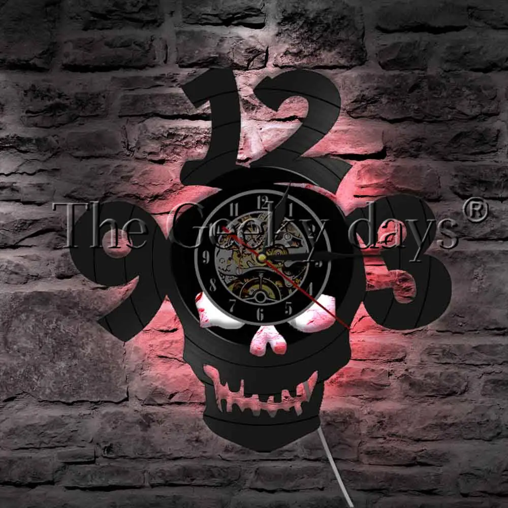  Halloween Horror Skull Vinyl Record Wall Clock Modern Design Big Numbers Devil Demon Head Home Decor | Лампы и освещение