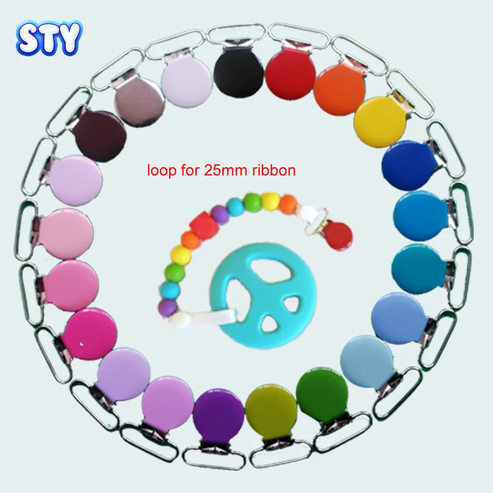 21 Pcs 25mm1 Inch Baby Round Metal Pacifier Clip Suspender Pica Holders Clips Mix Colors SMS