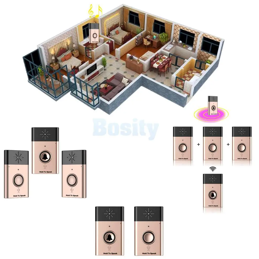 300m Range Wireless Doorbell Golden Door Chime Song with Sound Voice Intercom