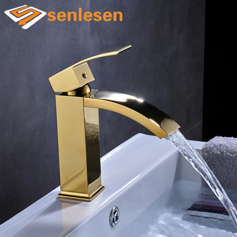 

Free Shipping Bathroom Basin Sink Mixer Water Taps Single Handle Gold Finish Water Faucet