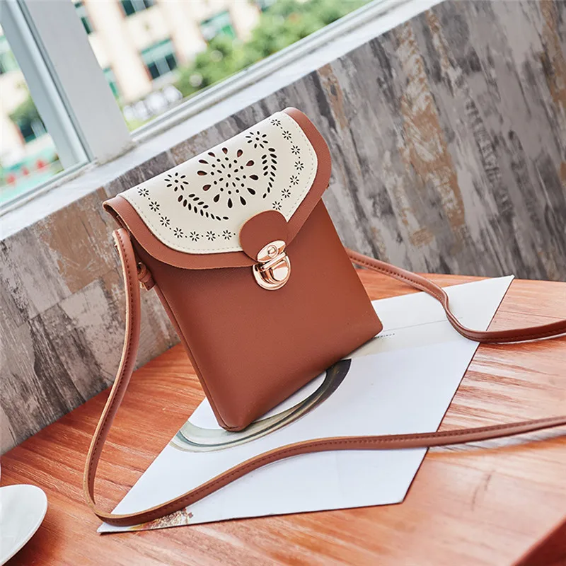 

Women Fashion Hollow Out Cover Hasps Cross-body Shoulder Phone Coin Bag Leather Purses Luxury Handbags Casual Cross-body Bag#A