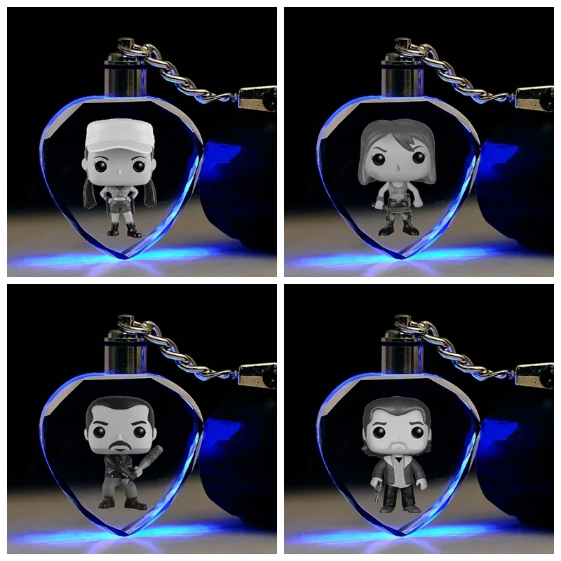 

IVYYE Walking Dead Role Heart shaped Anime Action Figures LED Cartoon Crystal Figure Ornaments Key Collection Toy Chain Gifts