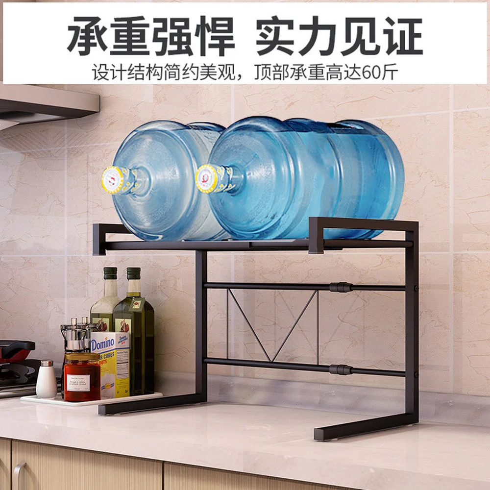  A1 Retractable microwave oven shelf 2 layer home kitchen multi-function black storage rack floor-st - 32916501333