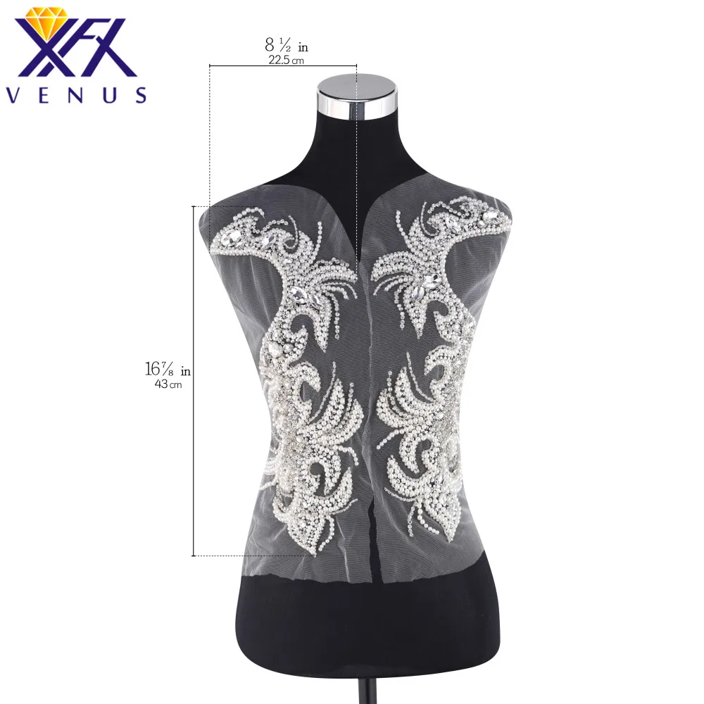 

XINFANGXIU Solid Crystal Applique Beaded Rhinestone Patch Dress Embellishment DIY Dress Trimming for Bridal Party Dress