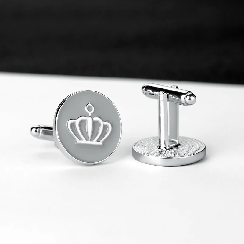 New Round Crown Design Mens Cuff Links Mens Shirt Cufflinks White