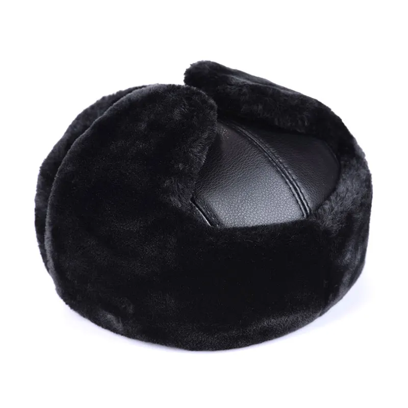 Мужская зима шапка ушанка Прочная наружная теплая классическая ретро-искусственная кожа