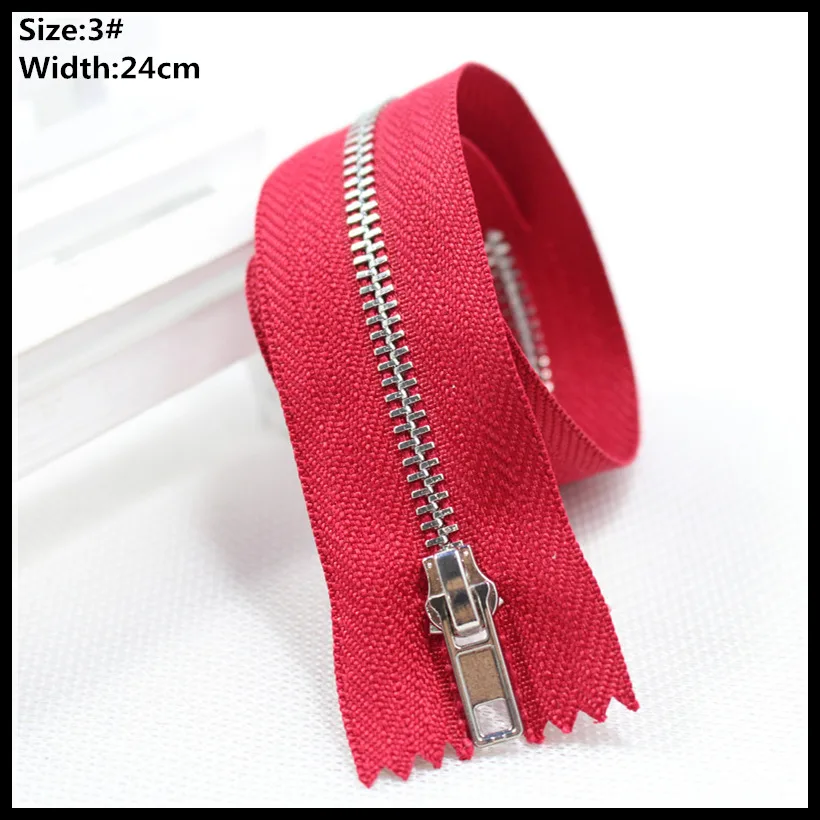 High quality 24cm 3 20pcs/lot red Metal Zipper for Sewing zip Garment