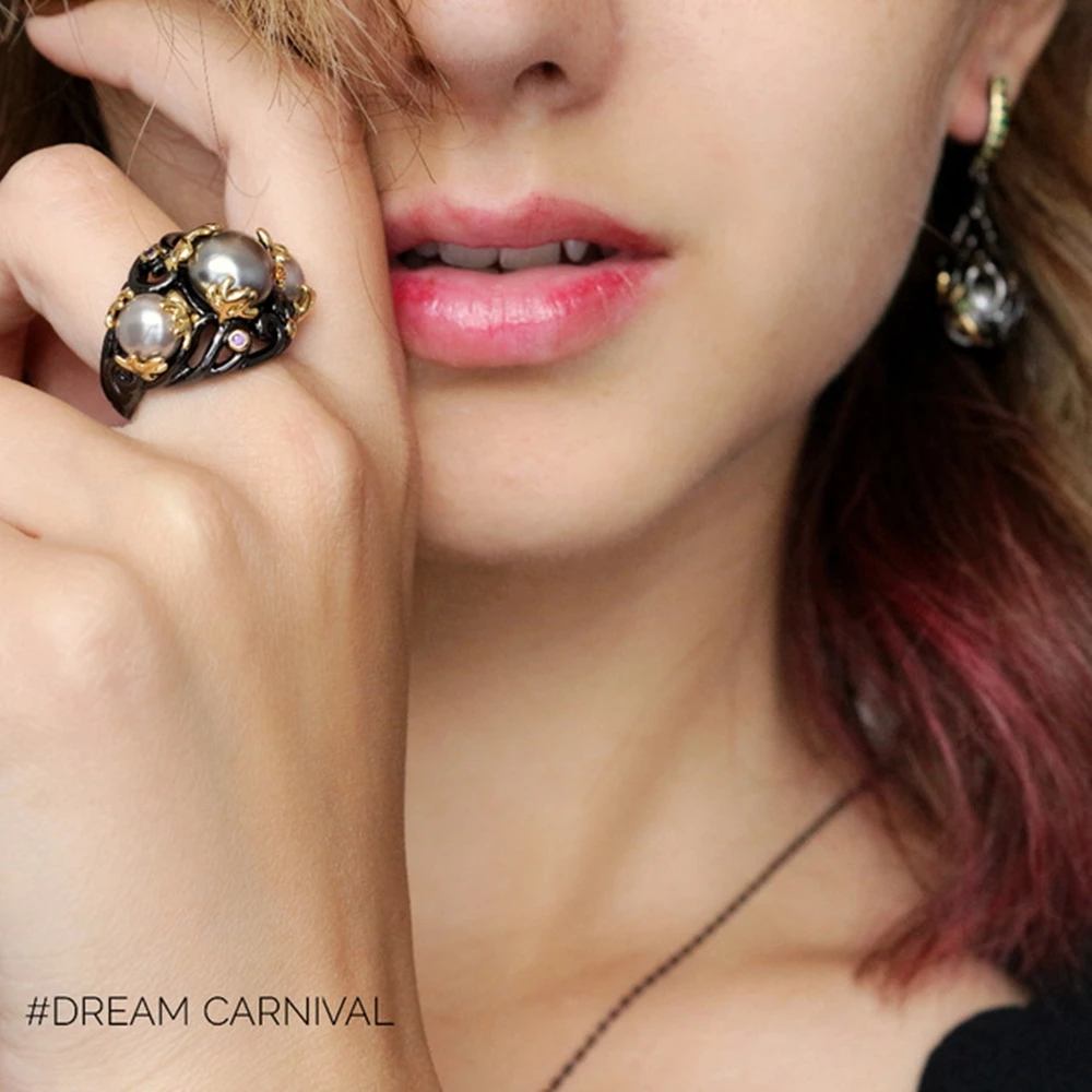 DreamCarnival 1989 رمادي لهجة خلق اللؤلؤ خاتم للنساء الأرجواني تشيكوسلوفاكيا خمر Frauenringe القوطية موخيريس anillo بيرلا WA11399