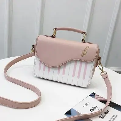 Милая модная повседневная женская сумка из искусственной кожи с рисунком пианино, сумка через плечо, сумка-мессенджер, женская сумка с клапаном - Цвет: Pink