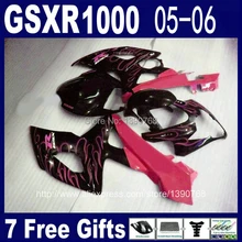 Hot Sale fairing kit for Injection mold SUZUKI GSXR 1000 05 06 K5 GSXR1000 2005 2006 red flames in black fairings set RR51