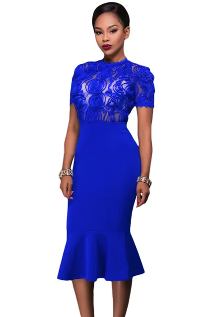 Vintage Tea Length Royal Blue Dress