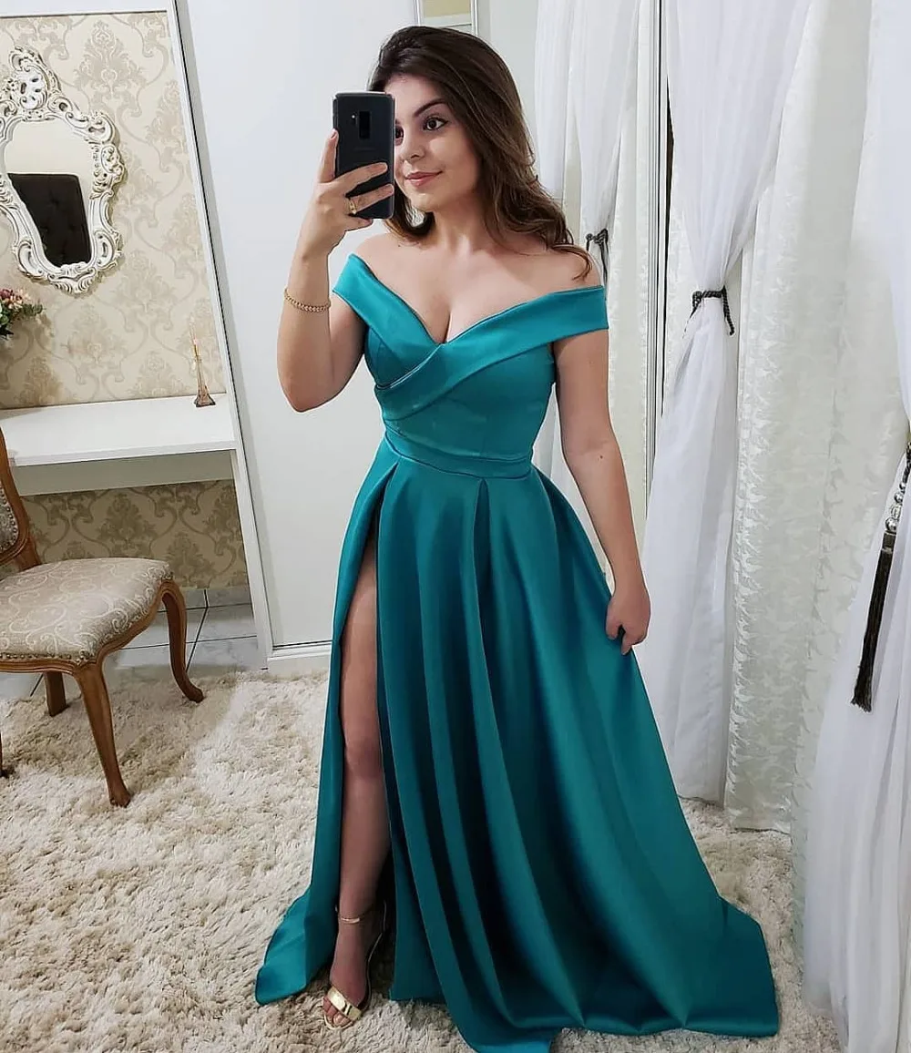 Vestidos De Gala, сексуальное красное платье с v-образным вырезом, с разрезом по бокам, Длинное Элегантное ТРАПЕЦИЕВИДНОЕ вечернее платье с открытыми плечами