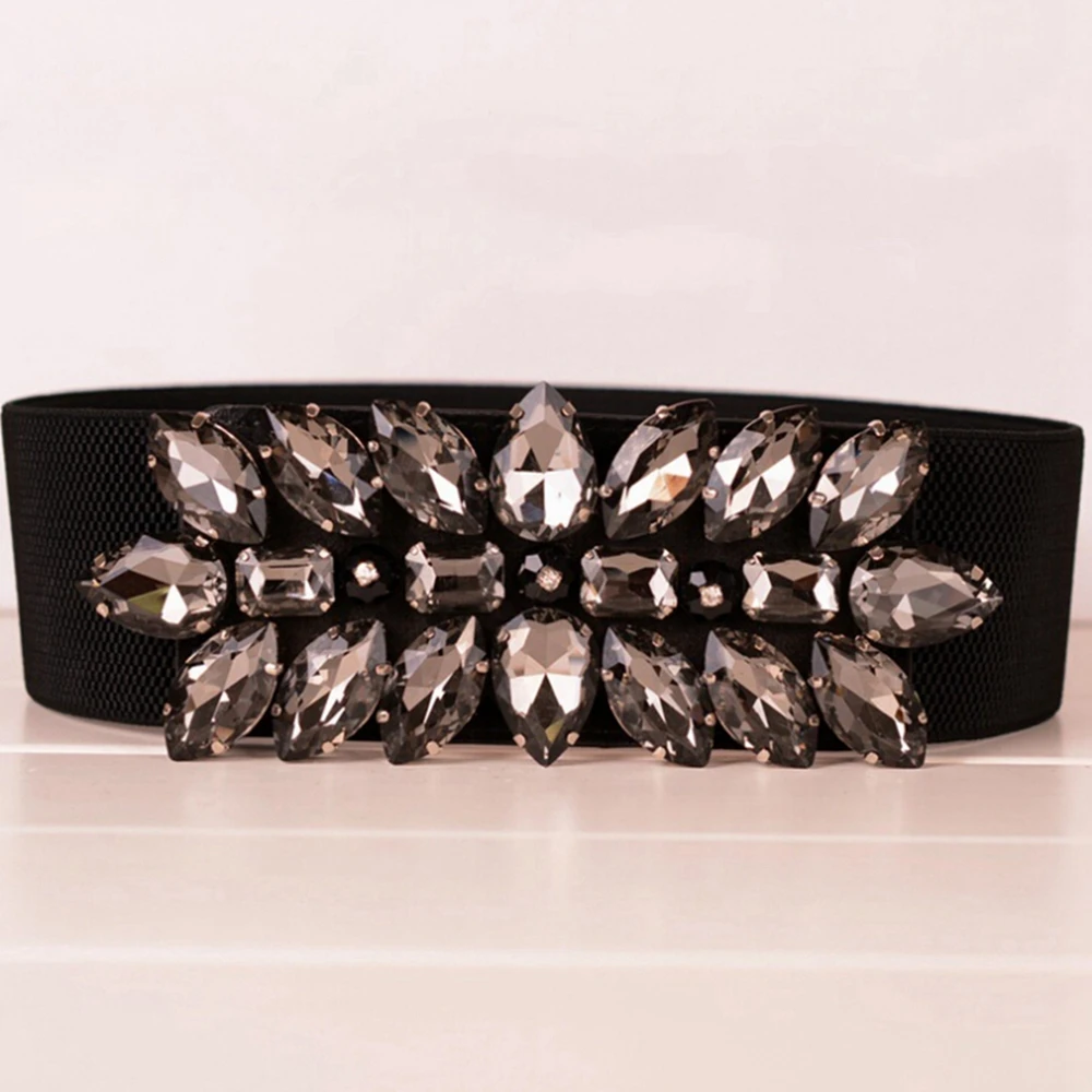 

Gorgeous Crystal Stretch Waist Belt for Women Wide Elastic Waistband Strap Black White Cummerbunds Corset Cinch