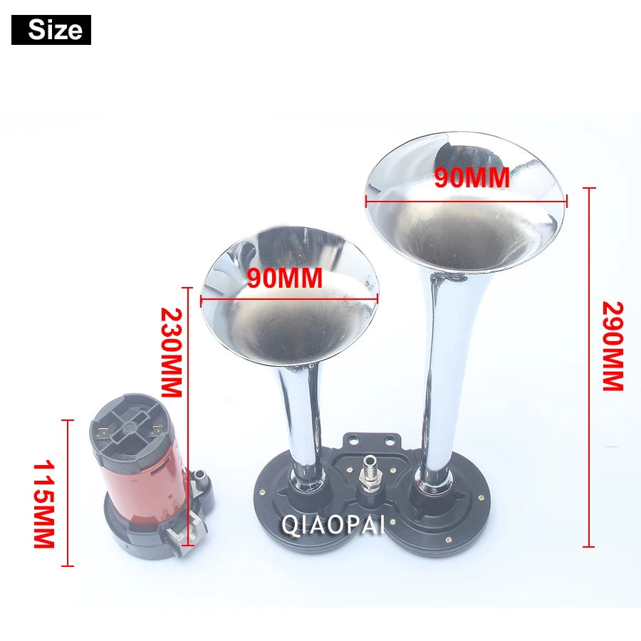 Универсальный автомобильный компрессор для клаксона в комплекте 12 В 24 в 150 дБ хромированная сирена 2 трубы супер громкий двойной Воздушный Рог для автобуса грузовика лодки поезда