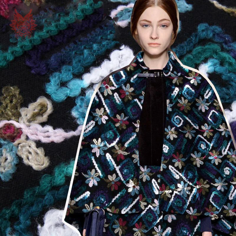 

Multi-color mohair floral embroidered fabric for winter coat acrylic nylon viscose thick composite fabric for sewing SP2153