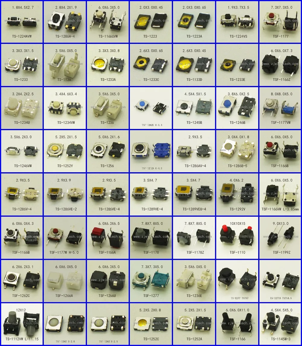 

56TYPES Push Button SMD power Switch 12V Phone Tactile mini button switch waterproof Key Momentary Micro button Switch Toys Car