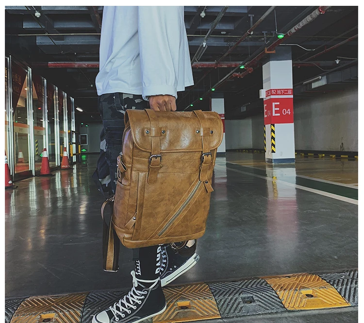 Мужские рюкзаки черного цвета в винтажном стиле, Качественные рюкзаки из искусственной кожи для ноутбука, мужские школьные сумки большой емкости, повседневные рюкзаки Mochila