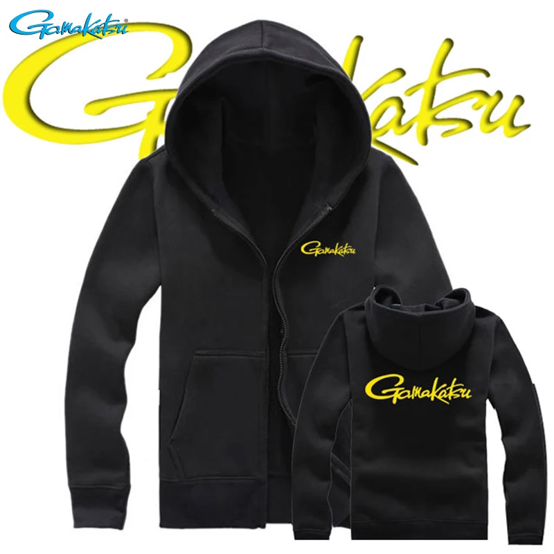Gamakatsu куртки для рыбалки осень зима длинный рукав молния термотолстовка Фишер для мужчин свитер спортивный черный серый с капюшоном