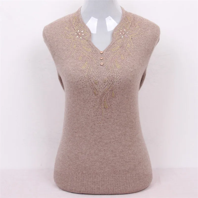 

large size 100%goat cashmere sequines women's sweater pullover V-neck rose red 3colors S/90-5XL/125