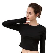 Йога Топ мягкая футболка с длинным рукавом Рубашки Пэчворк тренажерный зал камуфляж черный кроп-топы сетчатые фитнес-Спорт футболки