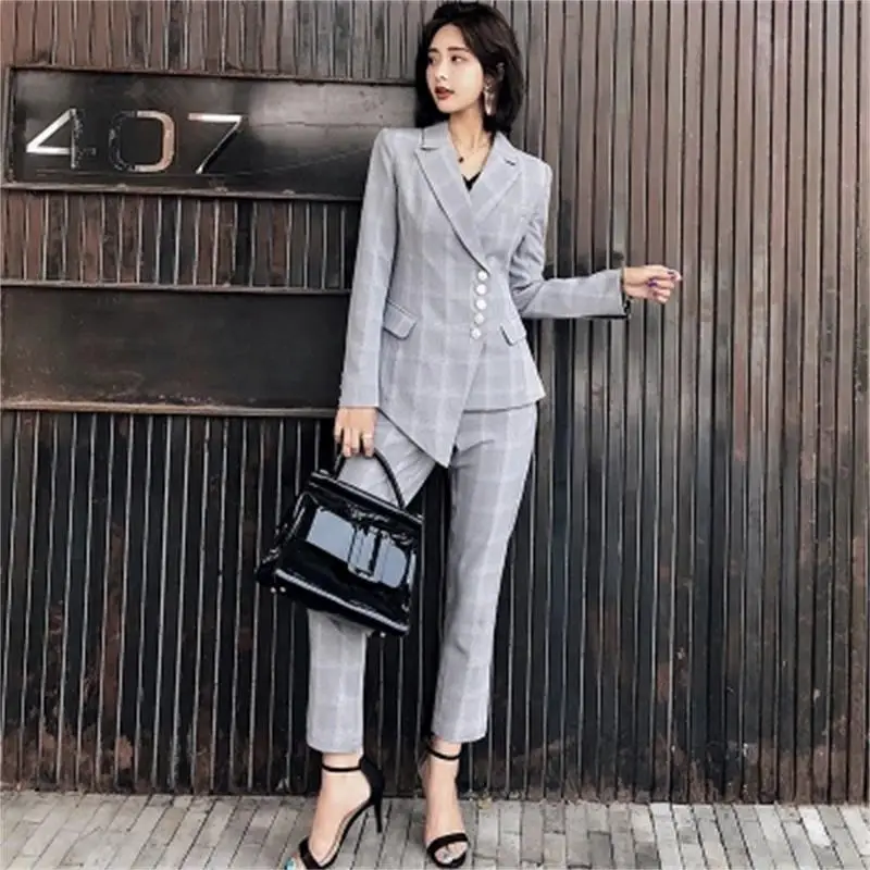 

ashion Plaid suit suit women's New British wind Slim casual plaid small suit + pants two-piece