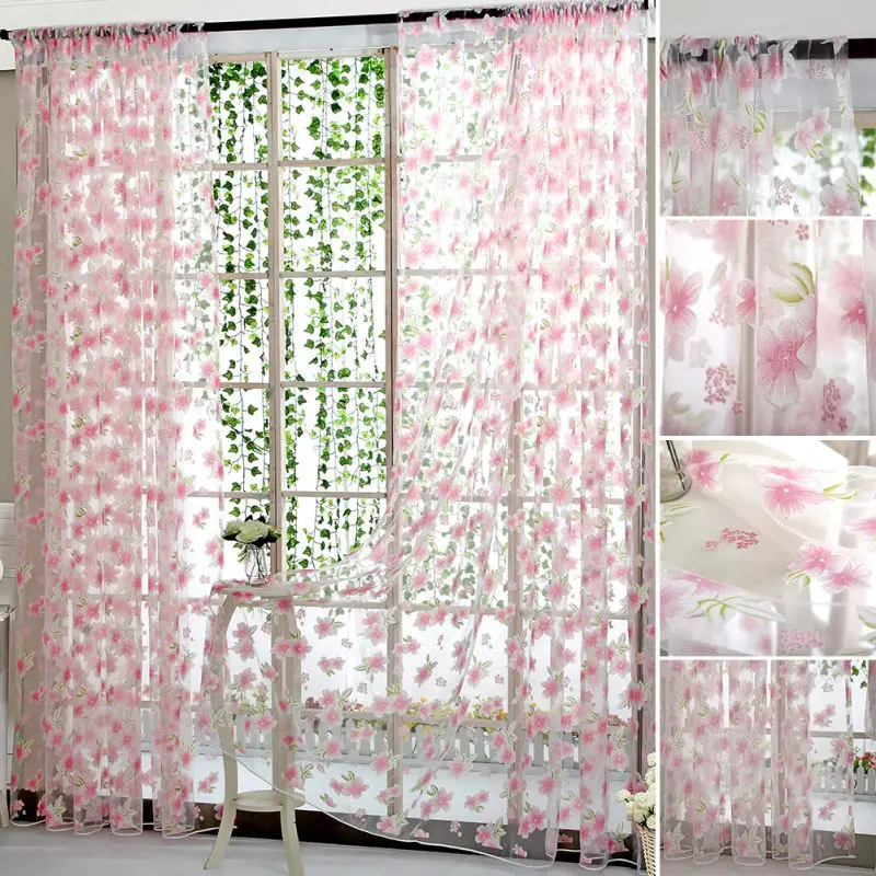 

Window Curtain Tulle Flower Print Divider Tulle Voile Drape Panel Sheer Scarf Valances Curtains