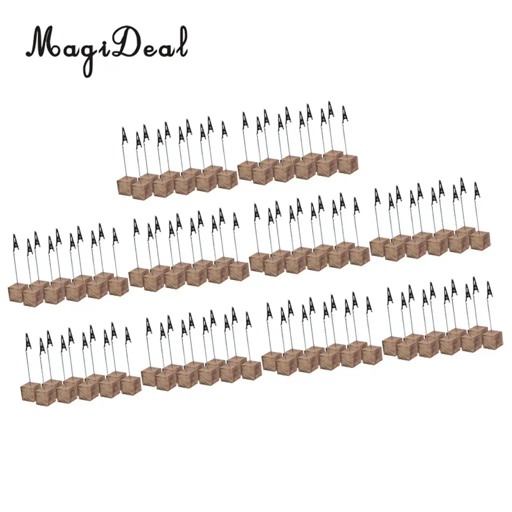 100Pcs Rustic Fire   Wood Base Photo Clip Wedding Table Place Card Holder