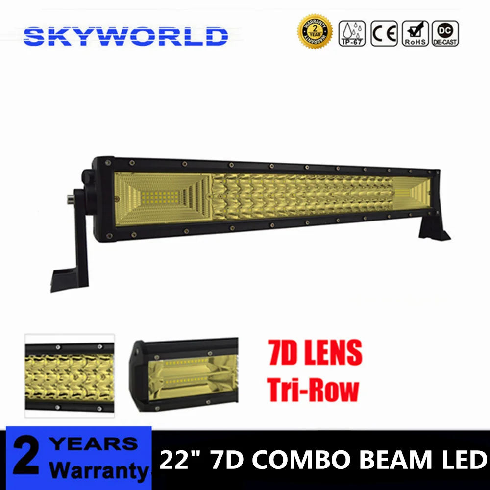 

22" 7D LENS Tri-Row 22Inch LED Light Bar Yellow Combo Beam For Ford Offroad 4X4 4WD Truck ATV Tractor 12v 24v IP67 Work Lamp