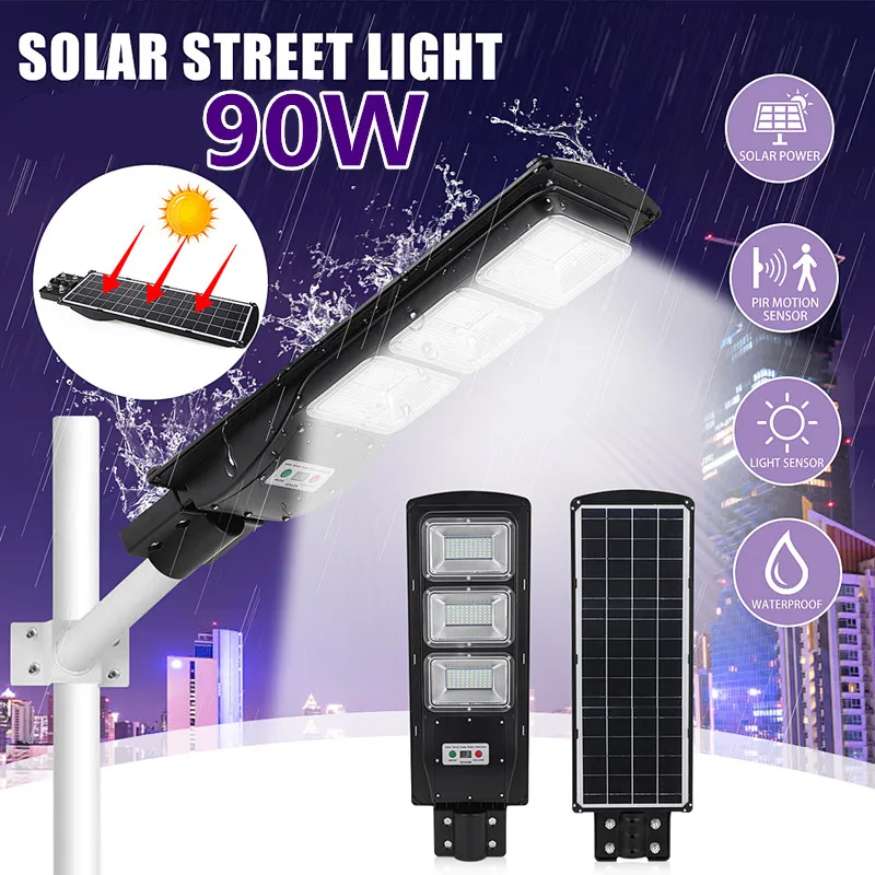 

LED Solar Light 90W LED Street lights Rada r PIR Motion Sensor Wall Timing Lamp+Remote 180LEDs Waterproof for Plaza Garden Yard