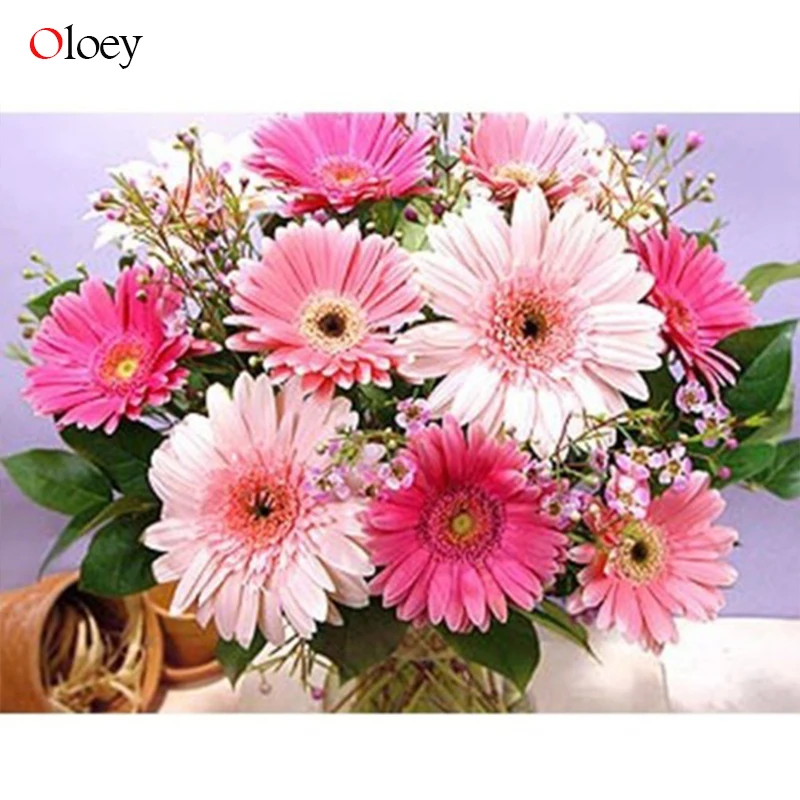 

Oloey Diamond Painting Flower 5D DIY Diamond Mosaic Daisy Full Round Drill Painting With Diamonds Decor Picture Of Rhinestone