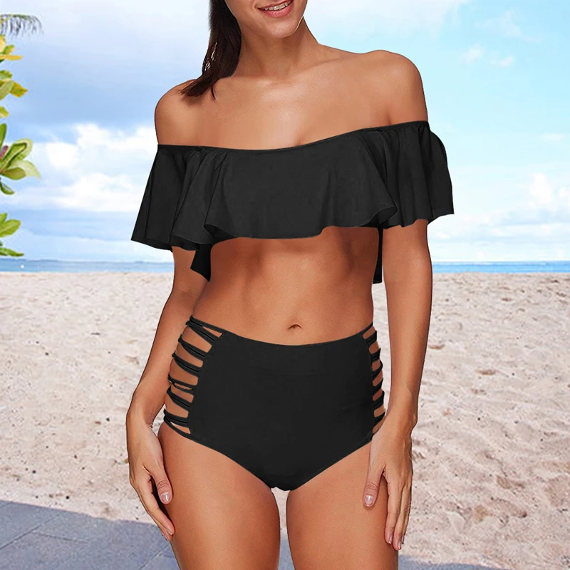 

LASPERAL Off-shoulder Bikinis 2019 Women Sexy Ruffled Bikini Set High Waist Swimwear Bathing Suits Swimsuit Vintage Beach Wears